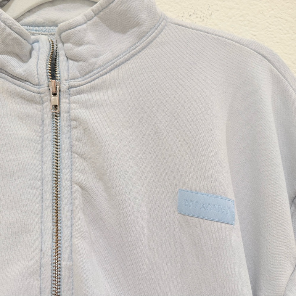 SET ACTIVE Sweater Womens Small Light Blue Half Zip Pockets Fleece Sweatshirt - Picture 2 of 9